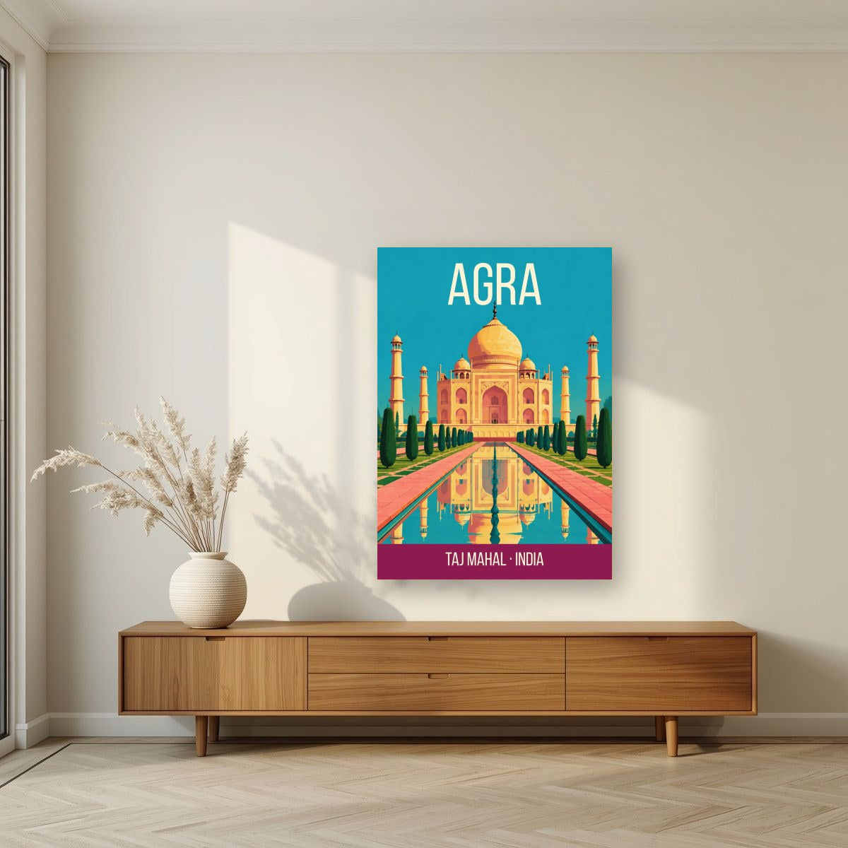 Taj Mahal Agra art print on acrylic in a living room
