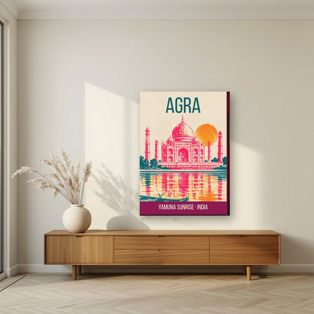 Yamuna Sunrise Agra art print on slim canvas in a living room