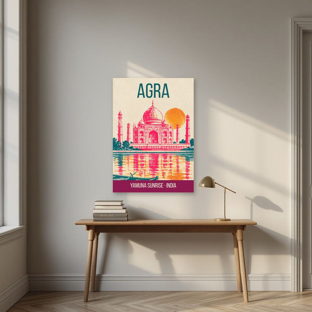 Yamuna Sunrise Agra art print above a desk