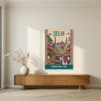 Chandni Chowk Delhi art print unframed on a living room wall