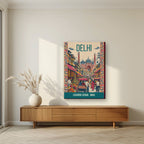Chandni Chowk Delhi art print on slim canvas in a living room