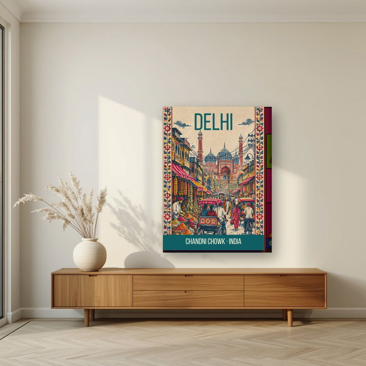 Chandni Chowk Delhi art print on thick canvas in a living room
