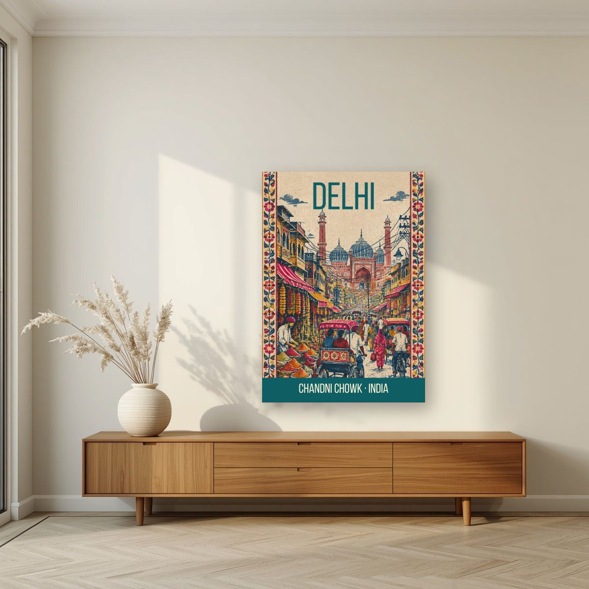 Chandni Chowk Delhi art print on acrylic in a living room