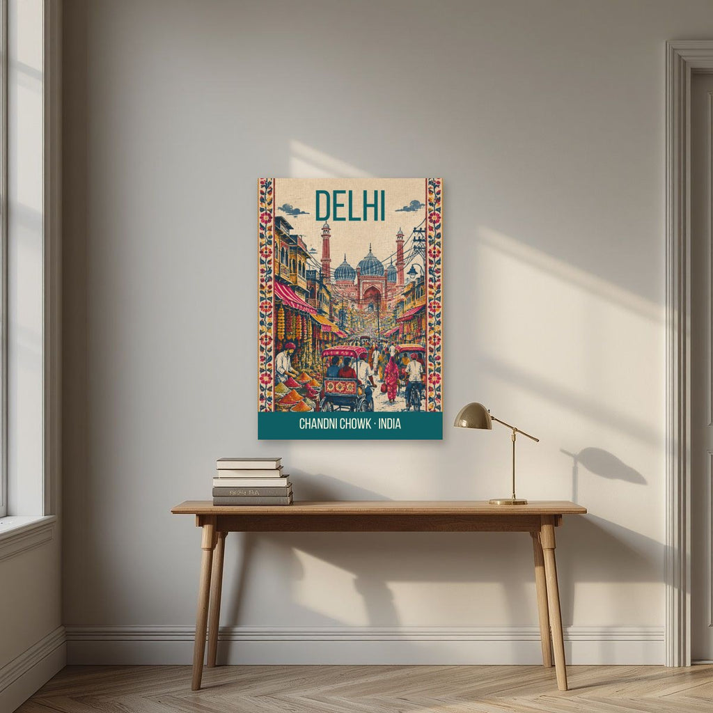 Chandni Chowk Delhi art print above a desk