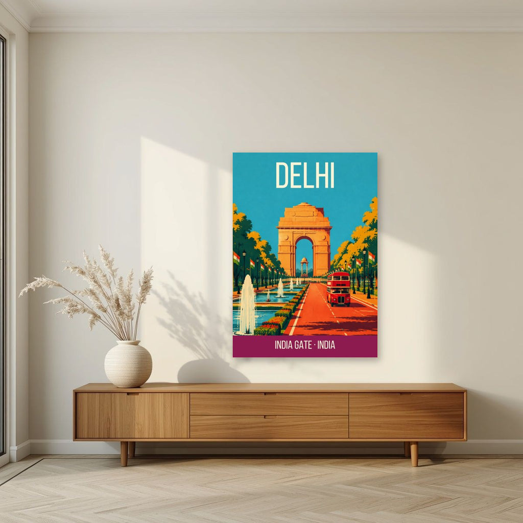 India Gate Delhi art print unframed on a living room wall