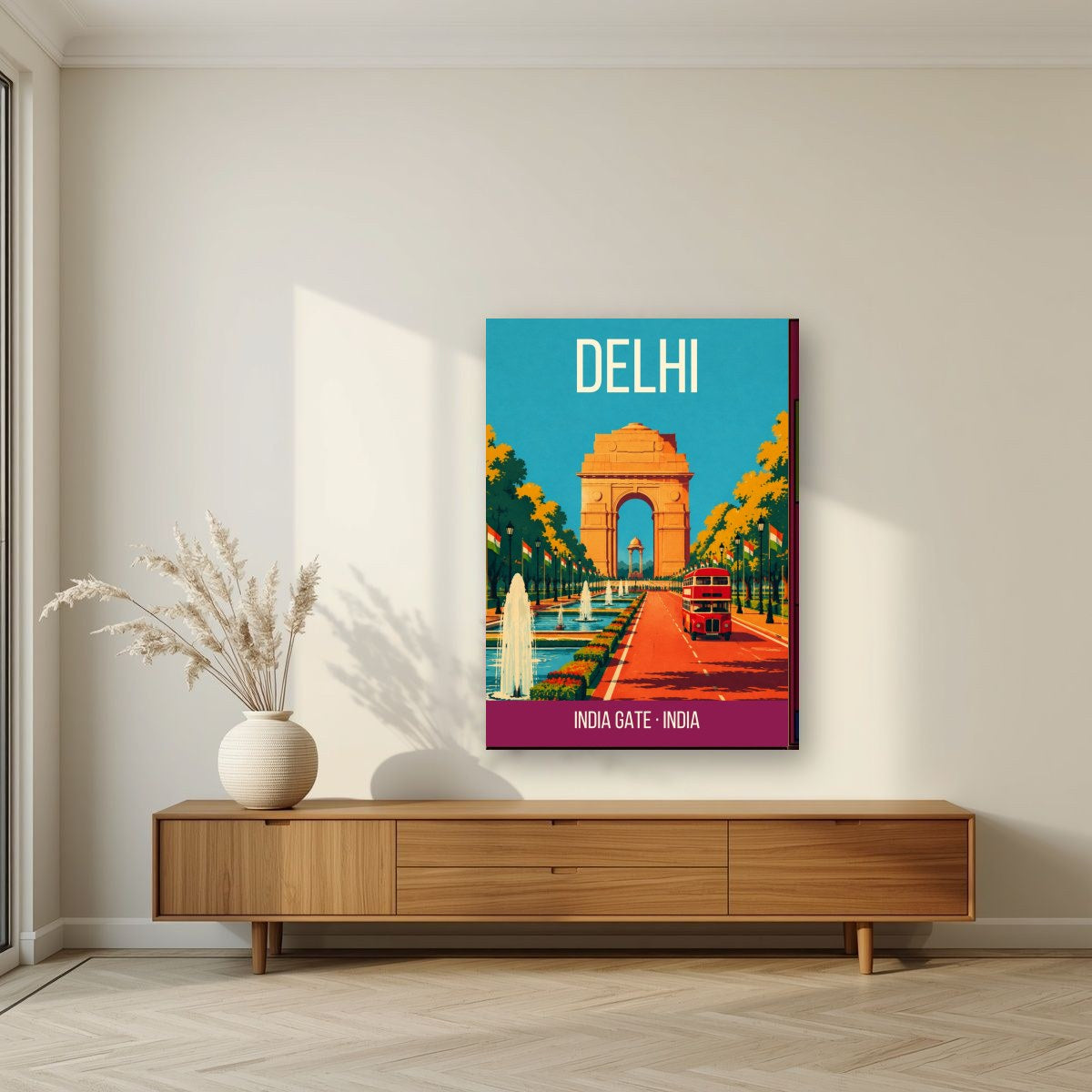 India Gate Delhi art print on slim canvas in a living room