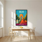 India Gate Delhi art print in a black frame on a kitchen wall