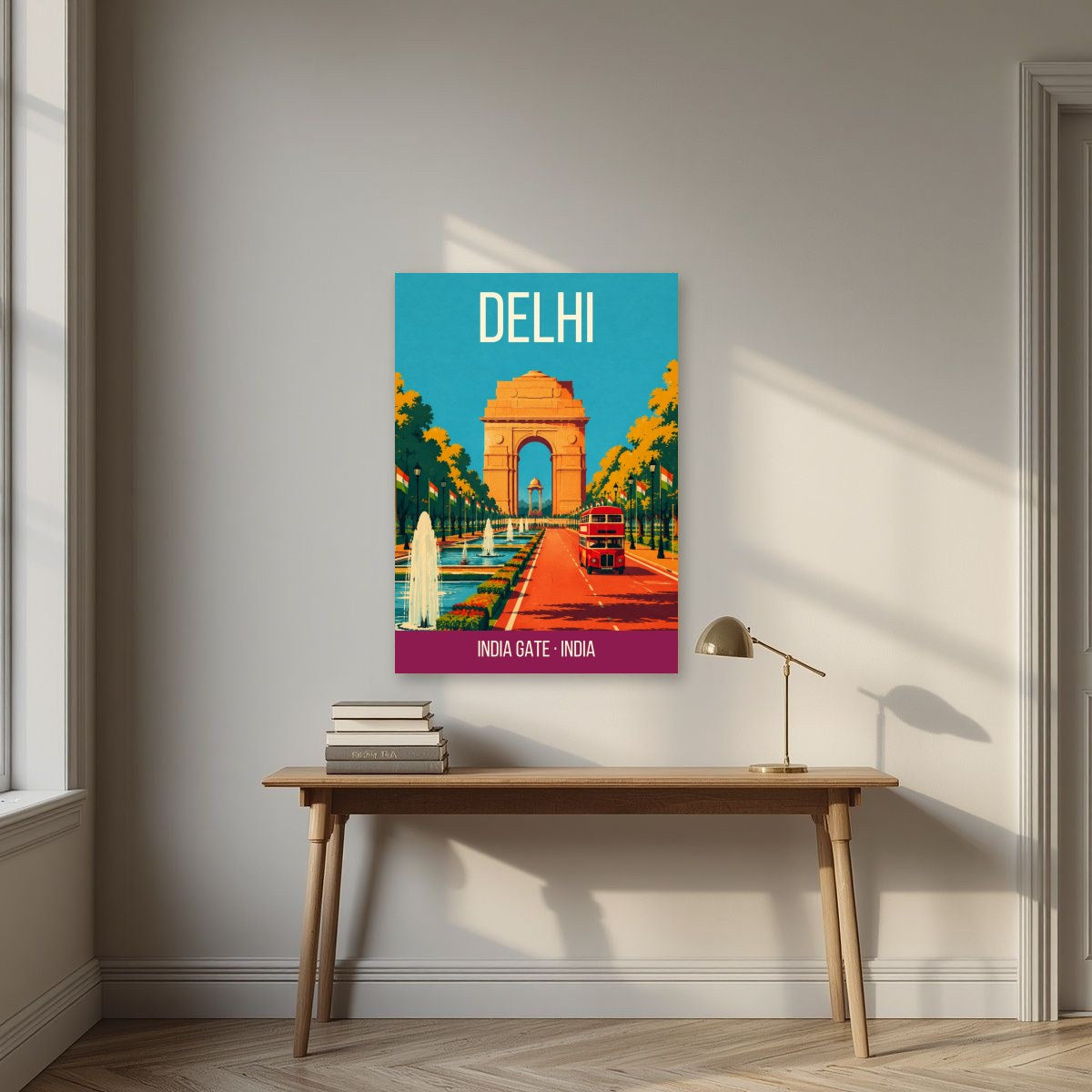India Gate Delhi art print above a desk