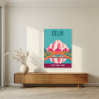 Lotus Temple Delhi art print unframed on a living room wall