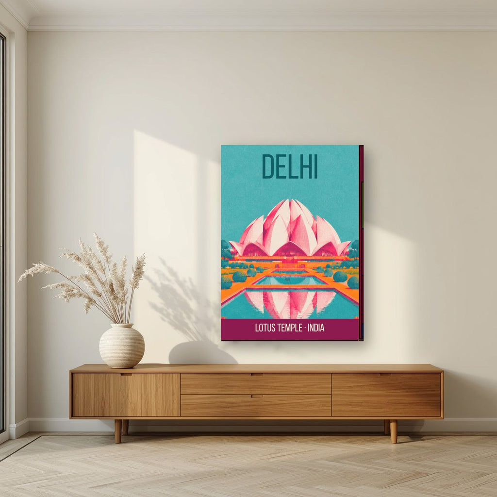 Lotus Temple Delhi art print on slim canvas in a living room