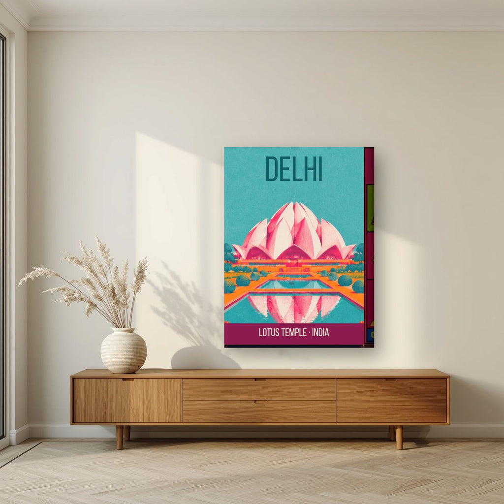Lotus Temple Delhi art print on thick canvas in a living room