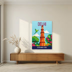 Qutub Minar Delhi art print unframed on a living room wall
