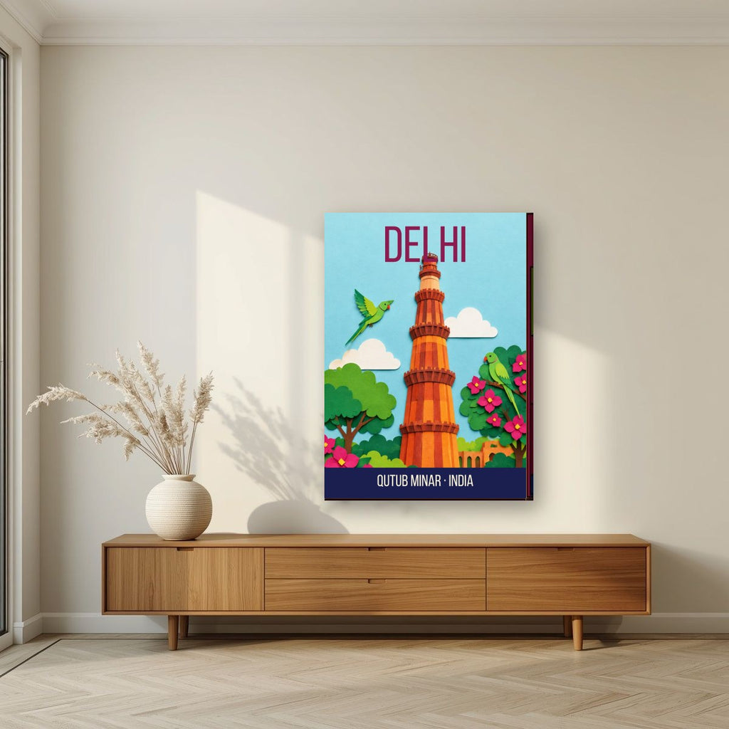 Qutub Minar Delhi art print on slim canvas in a living room
