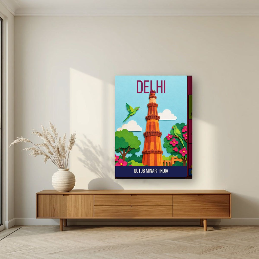 Qutub Minar Delhi art print on thick canvas in a living room