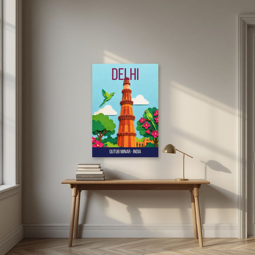 Qutub Minar Delhi art print above a desk