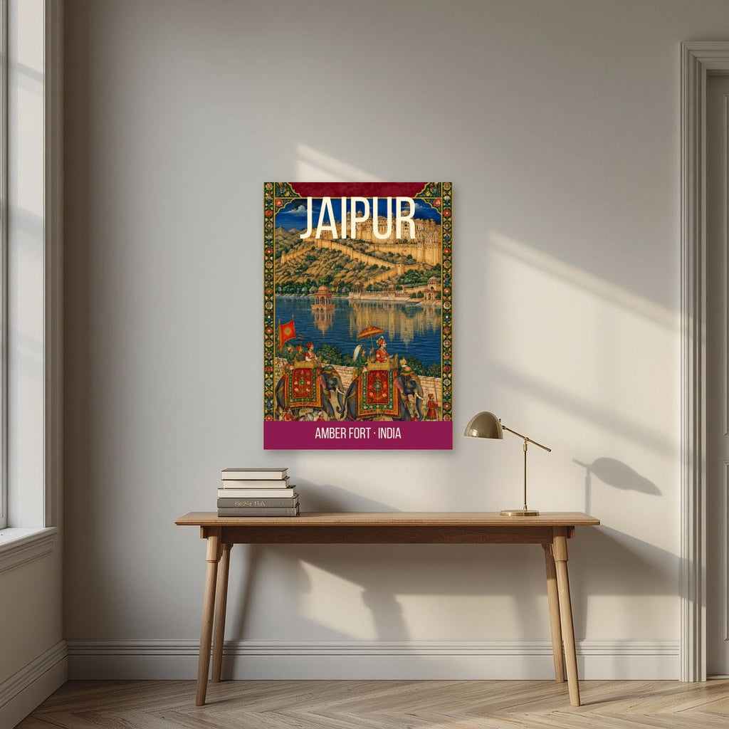 Amber Fort Jaipur art print above a desk