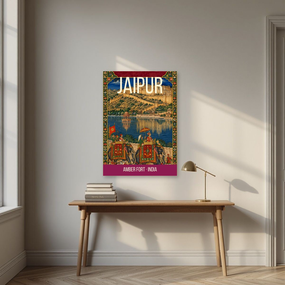 Amber Fort Jaipur art print above a desk