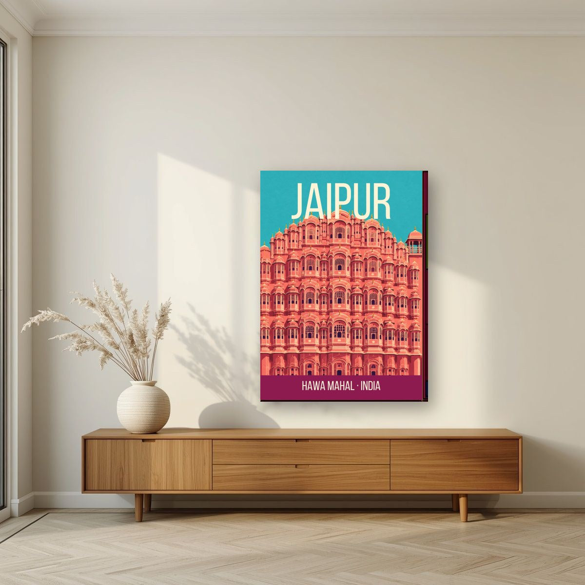 Hawa Mahal Jaipur art print on slim canvas in a living room