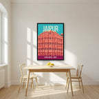Hawa Mahal Jaipur art print in a black frame on a kitchen wall