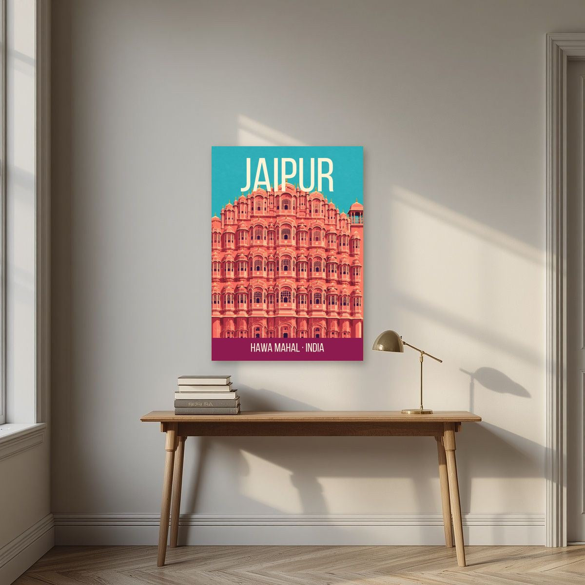 Hawa Mahal Jaipur art print above a desk