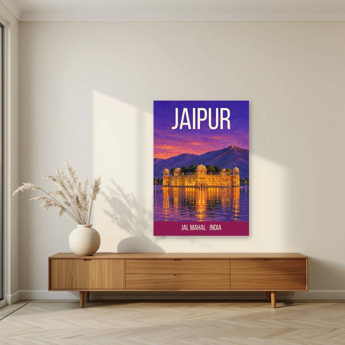 Jal Mahal Jaipur art print unframed on a living room wall