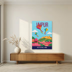 Kite Festival Jaipur art print unframed on a living room wall