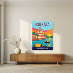 Dakshineswar Kolkata art print unframed on a living room wall