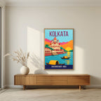 Dakshineswar Kolkata art print in an oak frame on a living room wall