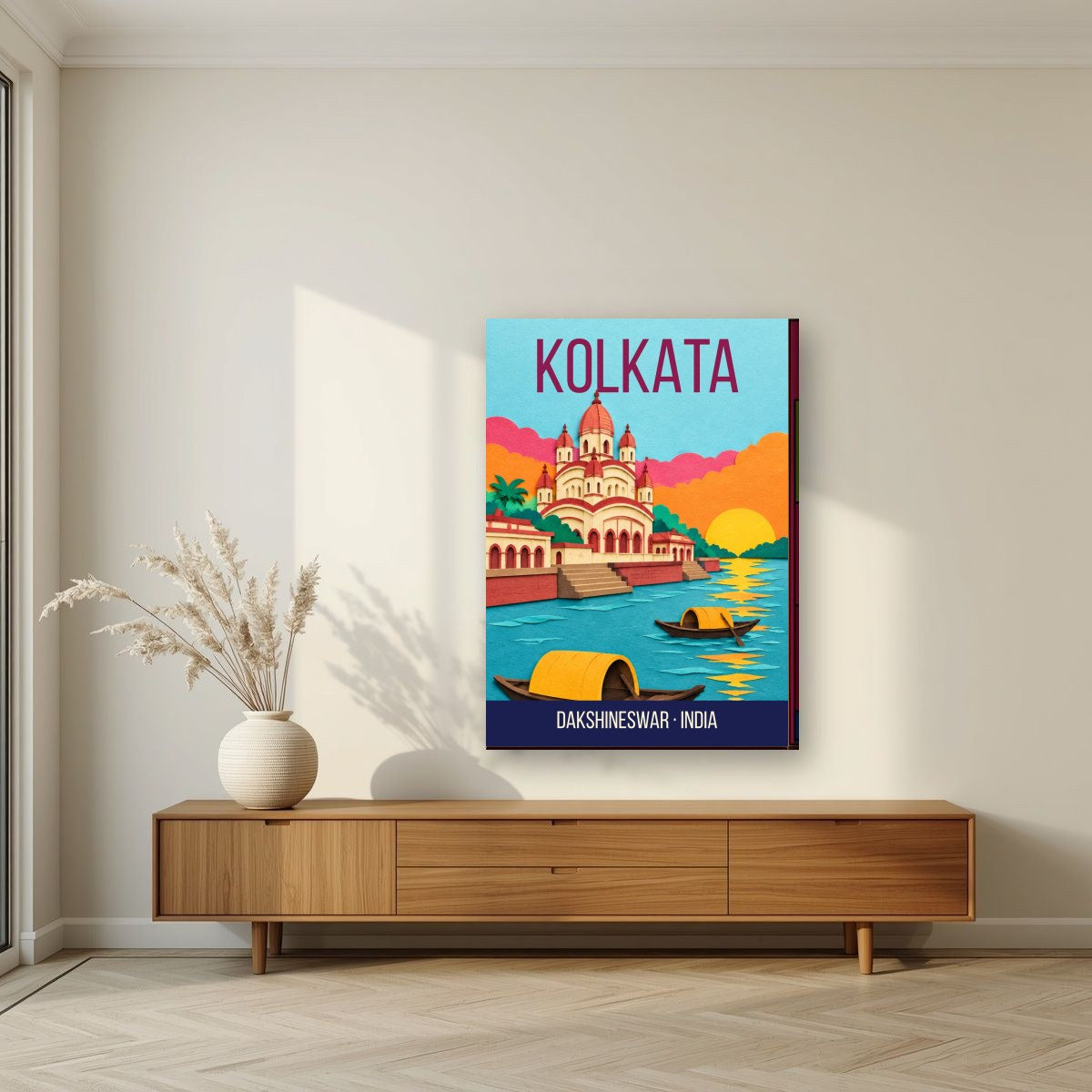 Dakshineswar Kolkata art print on slim canvas in a living room