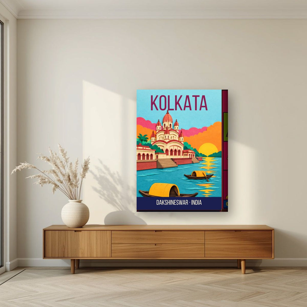 Dakshineswar Kolkata art print on thick canvas in a living room