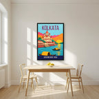 Dakshineswar Kolkata art print in a black frame on a kitchen wall