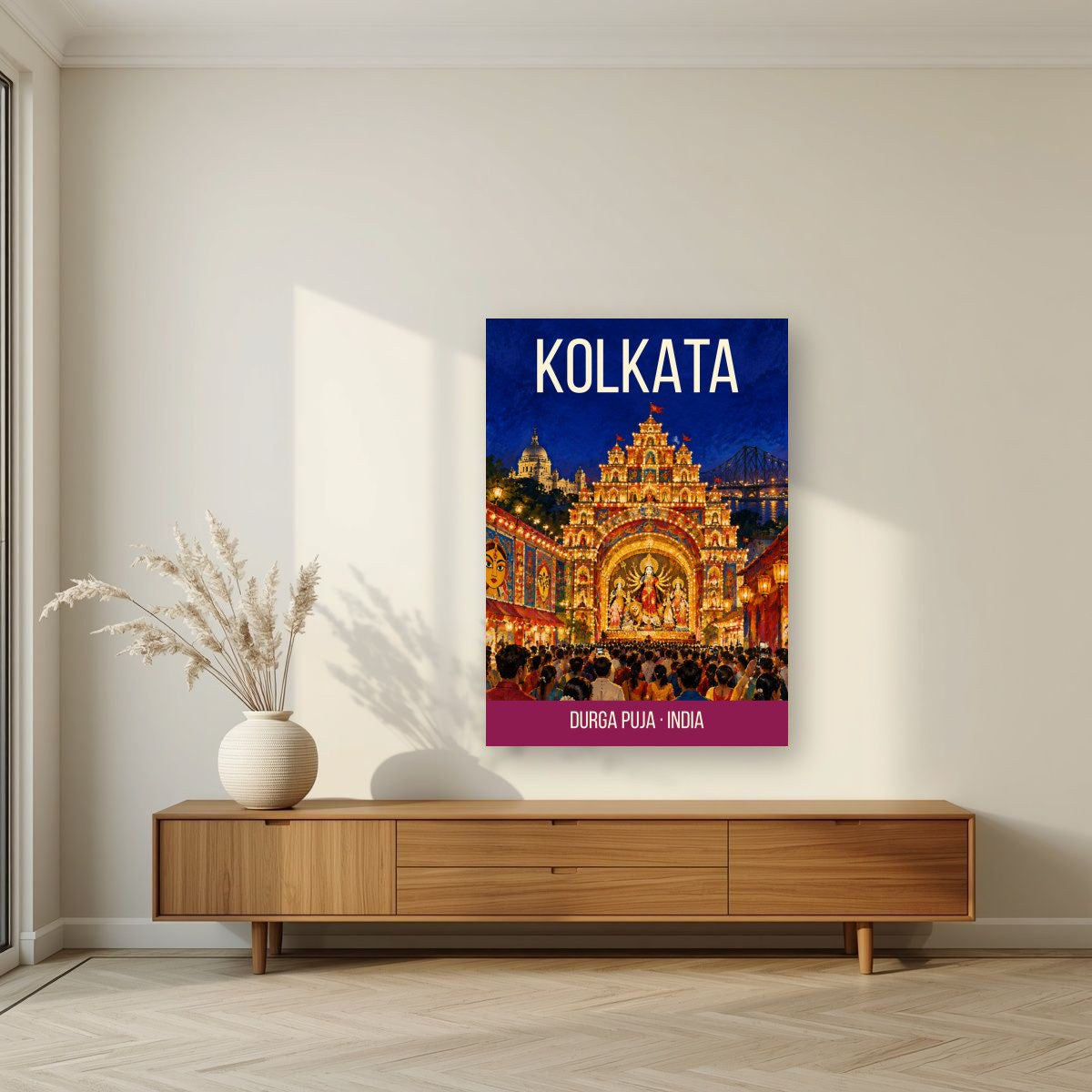 Durga Puja Kolkata art print on acrylic in a living room