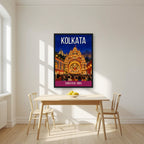 Durga Puja Kolkata art print in a black frame on a kitchen wall