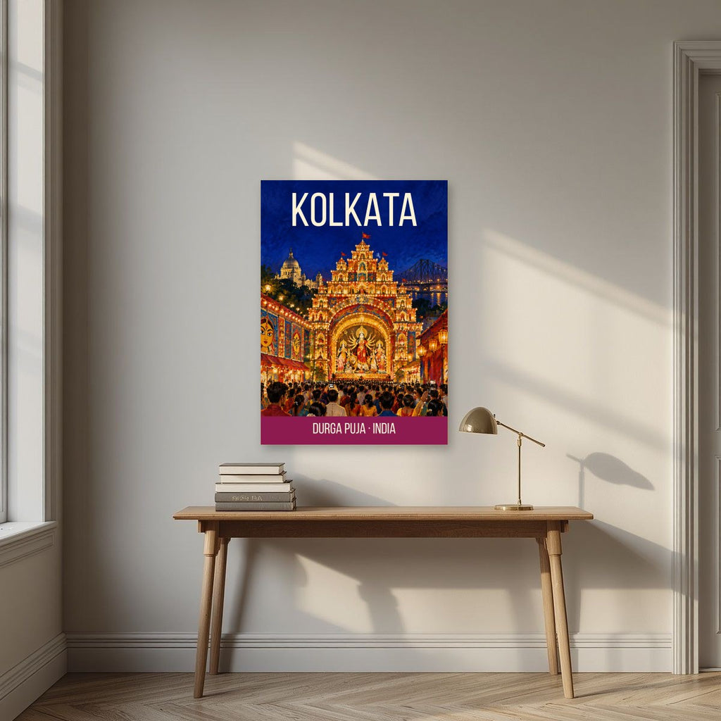 Durga Puja Kolkata art print above a desk