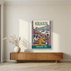 Flower Market Kolkata art print in a white frame on a living room wall