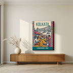 Flower Market Kolkata art print on thick canvas in a living room