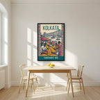 Flower Market Kolkata art print in a black frame on a kitchen wall