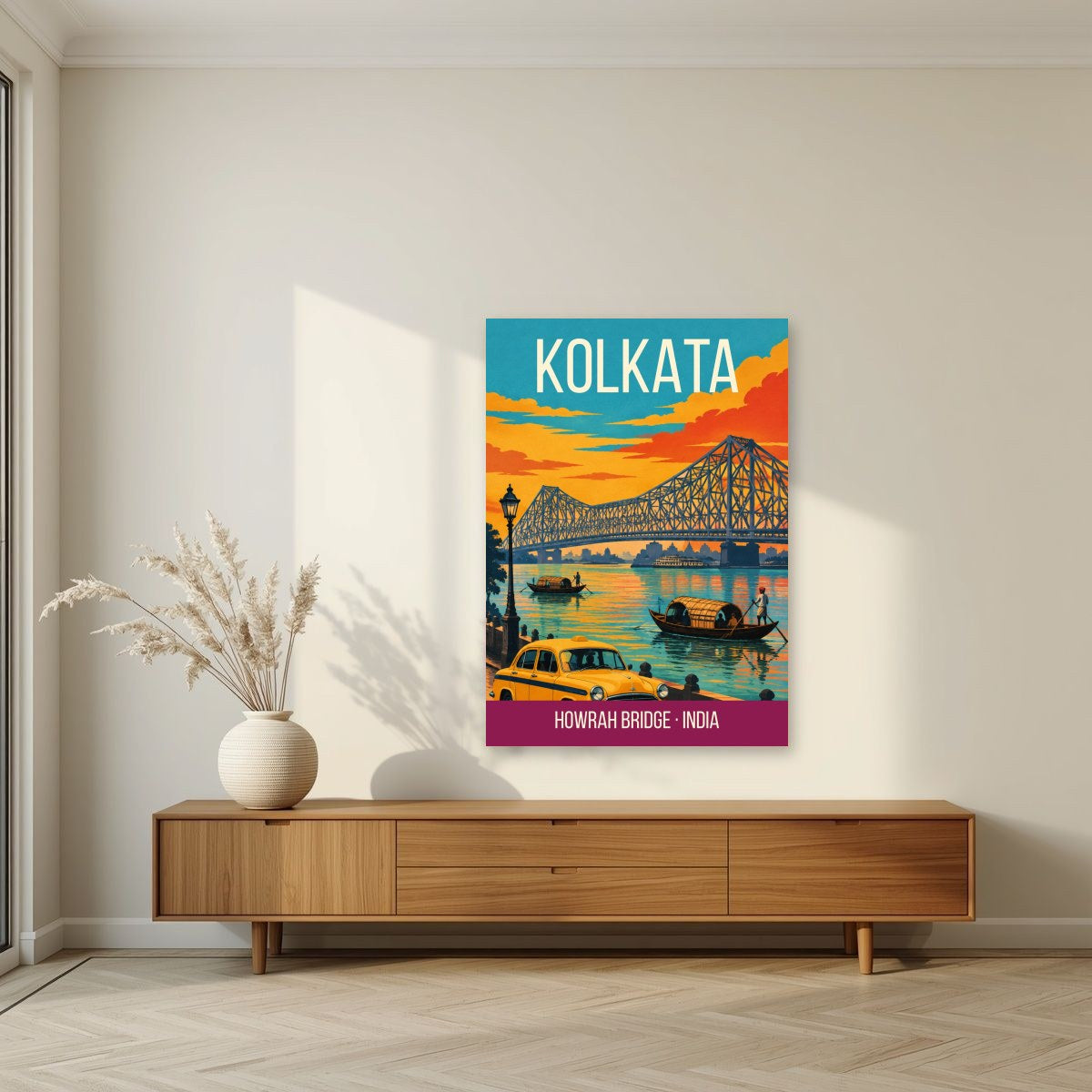 Howrah Bridge Kolkata art print unframed on a living room wall