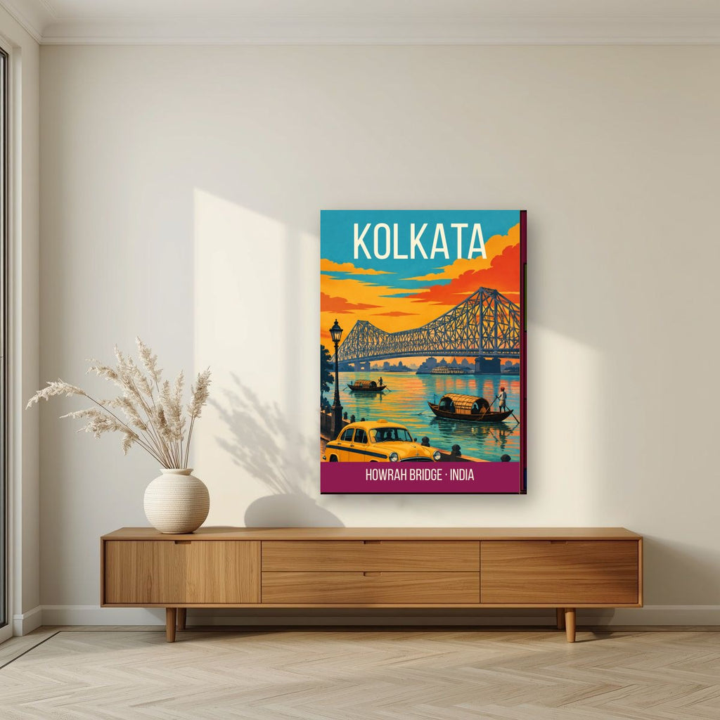 Howrah Bridge Kolkata art print on slim canvas in a living room