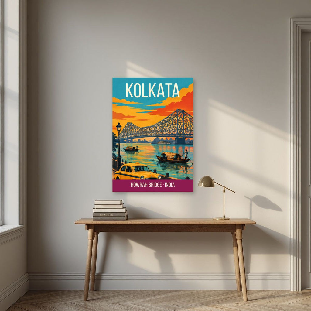 Howrah Bridge Kolkata art print above a desk
