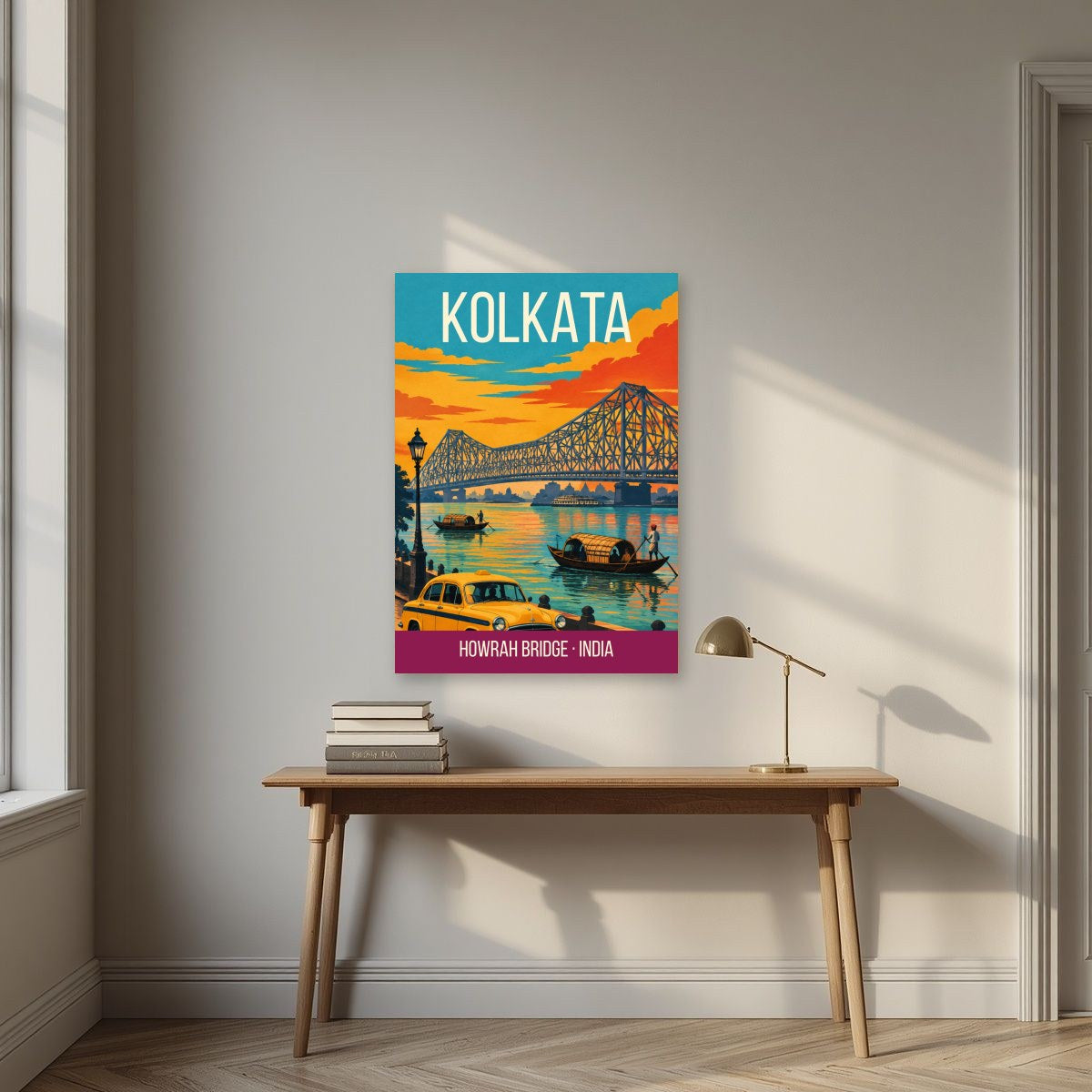Howrah Bridge Kolkata art print above a desk