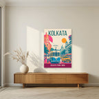Kolkata Tram art print unframed on a living room wall