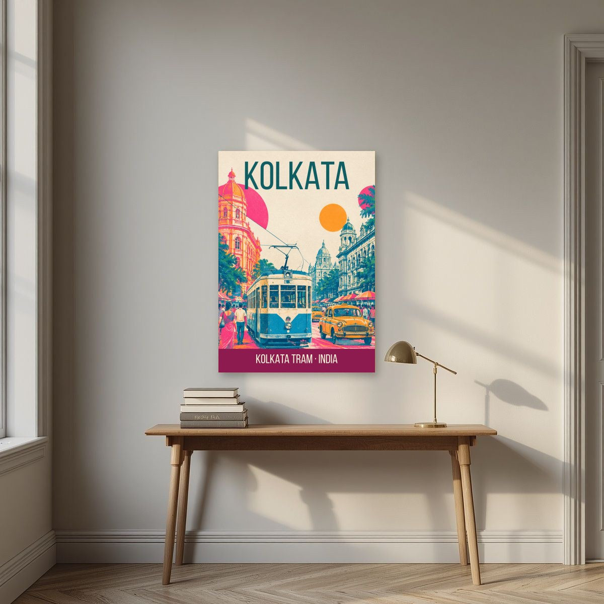 Kolkata Tram art print above a desk