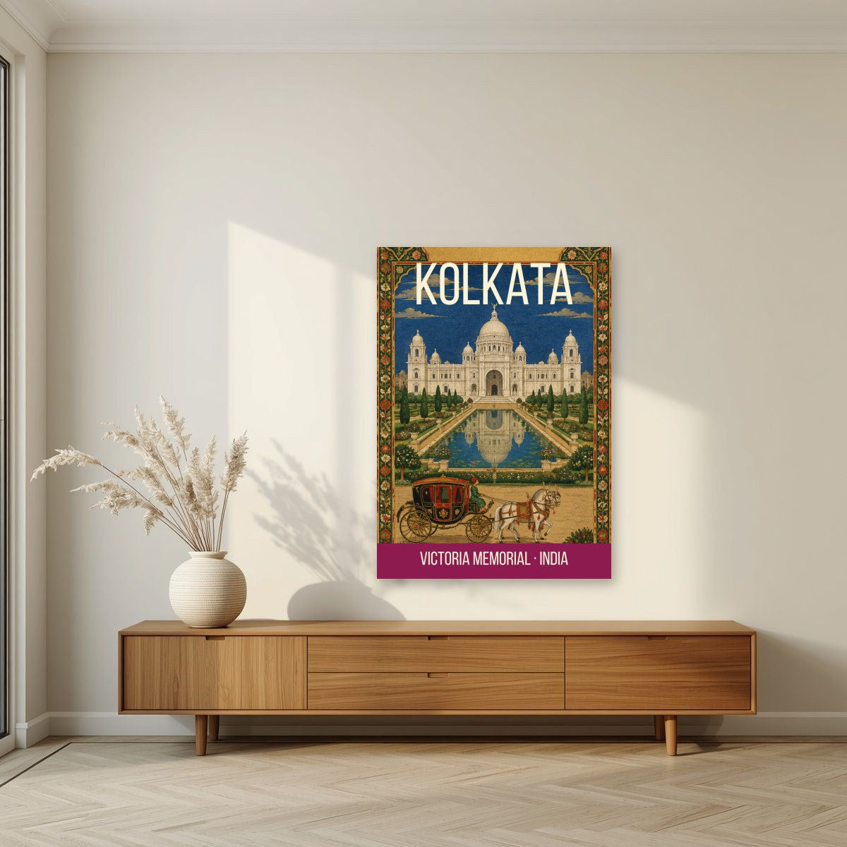 Victoria Memorial Kolkata art print unframed on a living room wall