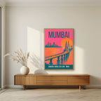 Bandra-Worli Sea Link Mumbai art print in an oak frame on a living room wall