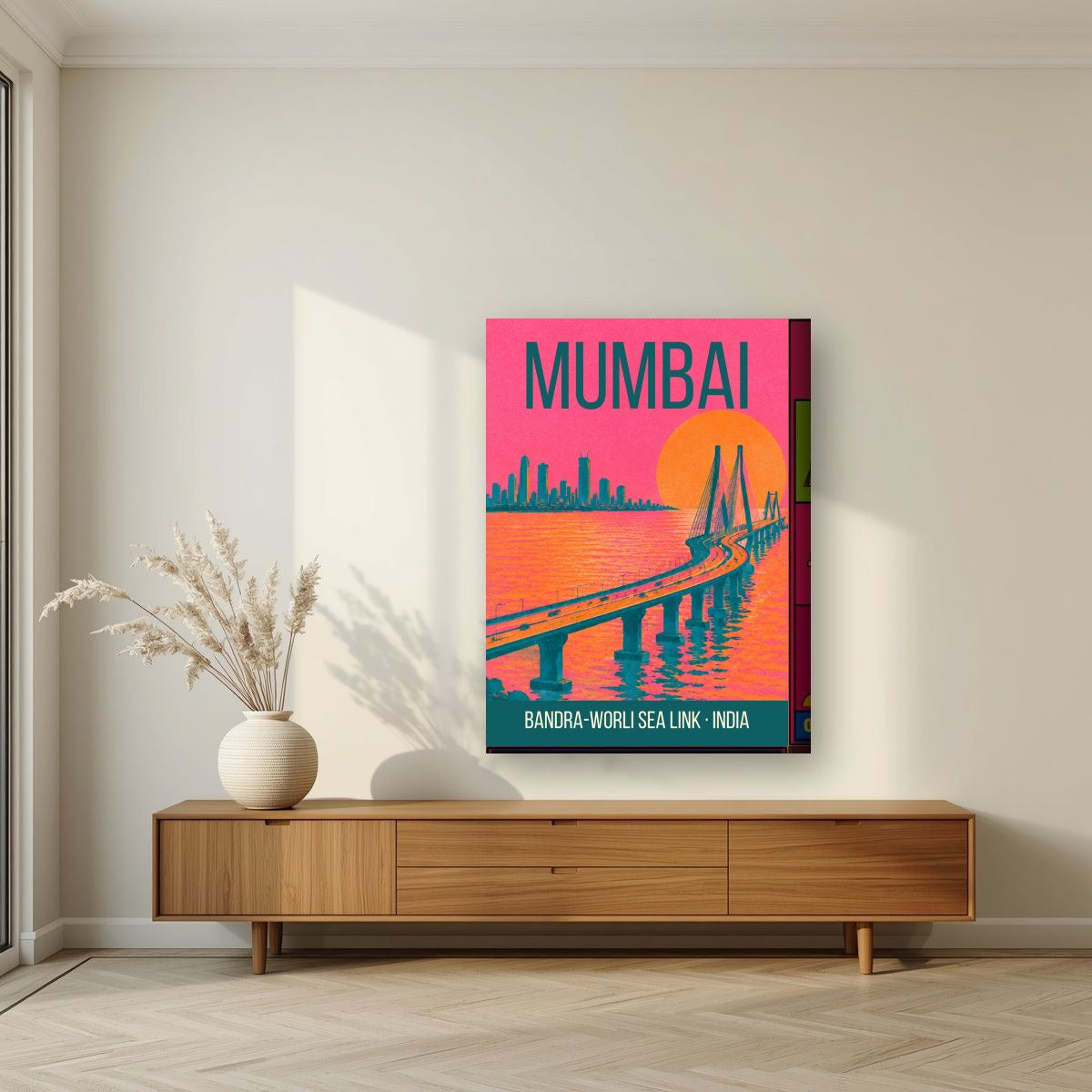 Bandra-Worli Sea Link Mumbai art print on thick canvas in a living room