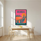 Bandra-Worli Sea Link Mumbai art print in a black frame on a kitchen wall