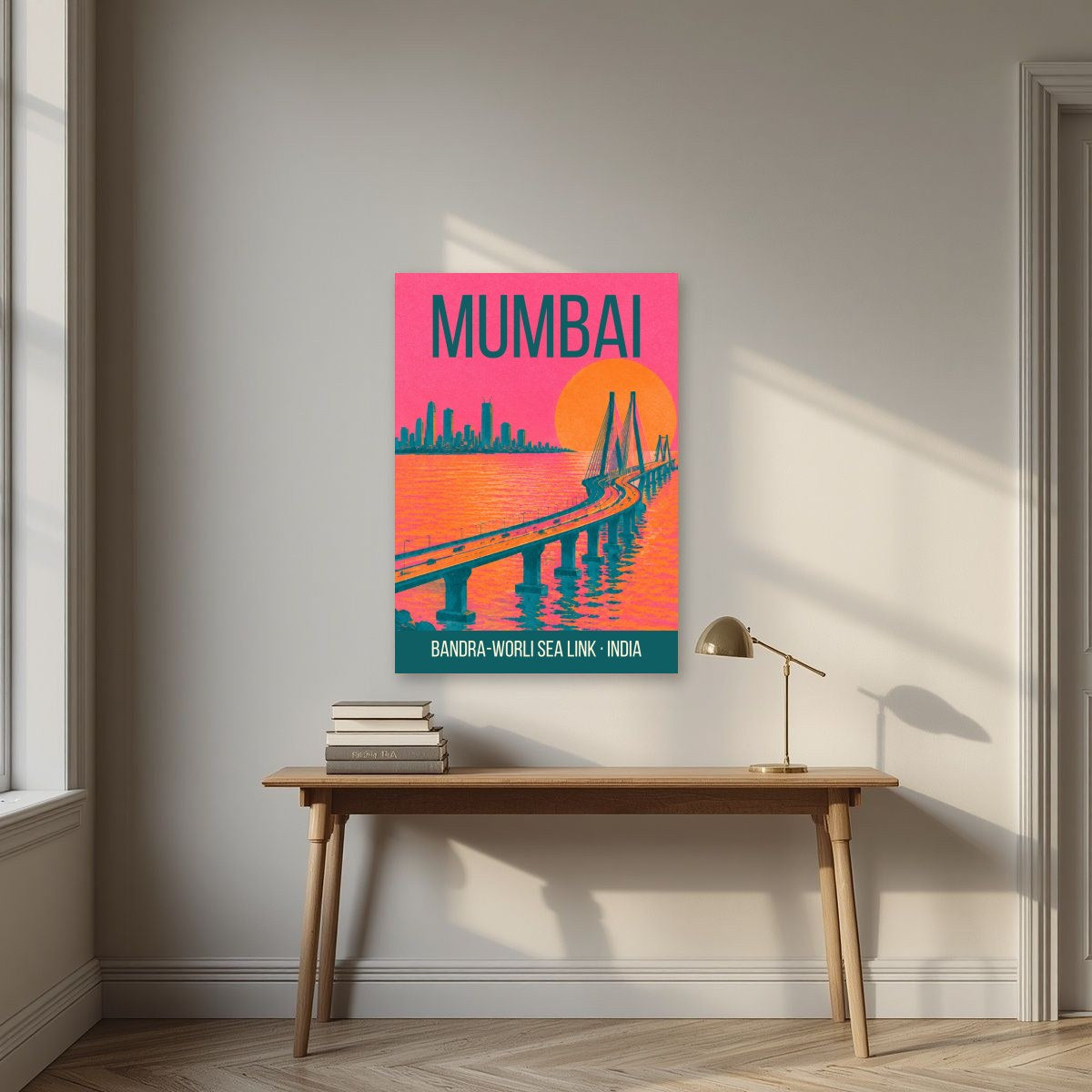 Bandra-Worli Sea Link Mumbai art print above a desk