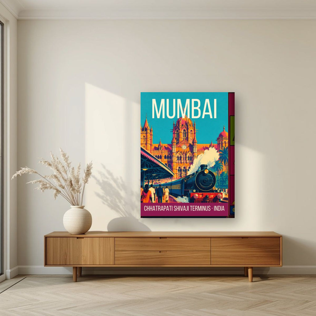 Chhatrapati Shivaji Terminus Mumbai art print on thick canvas in a living room