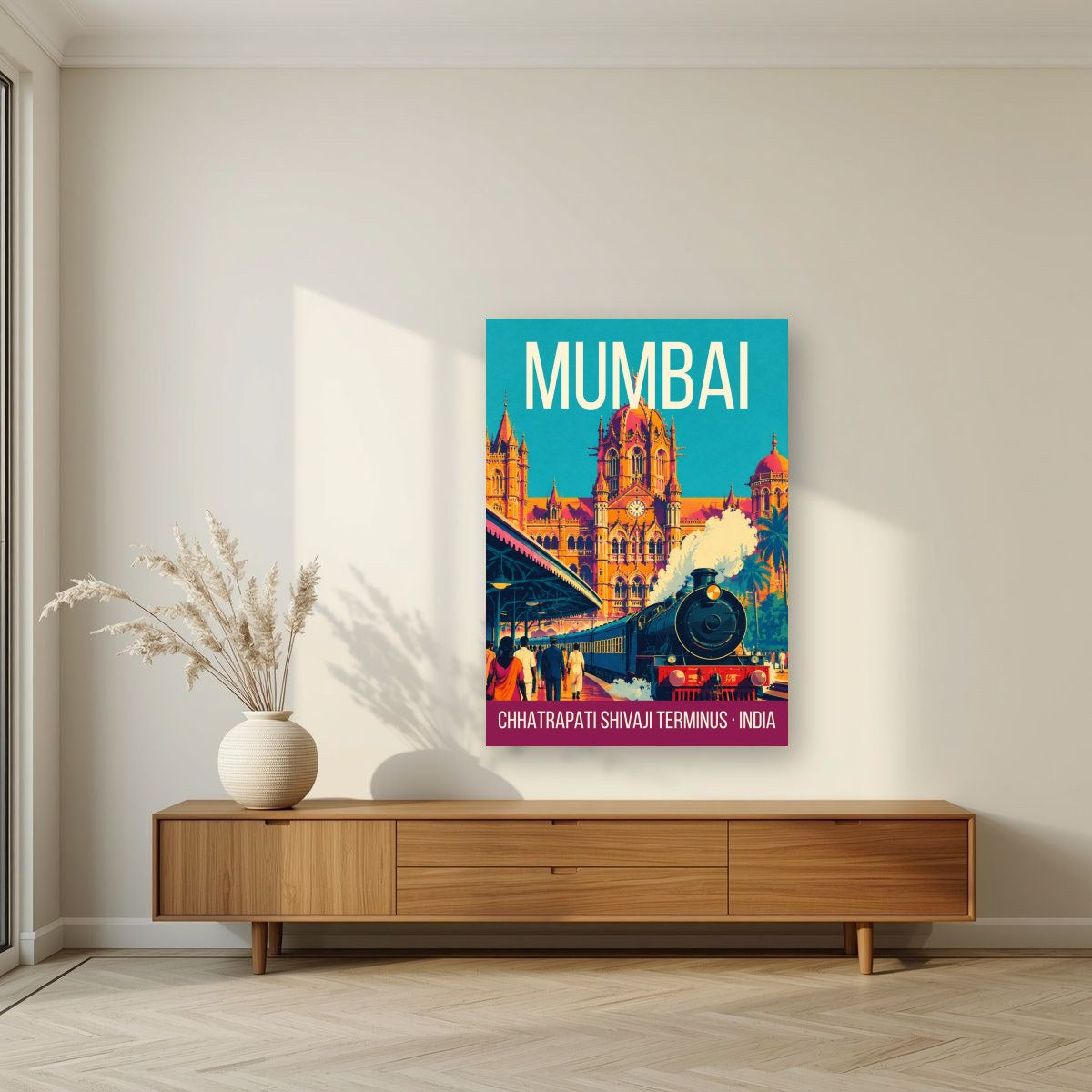 Chhatrapati Shivaji Terminus Mumbai art print on acrylic in a living room